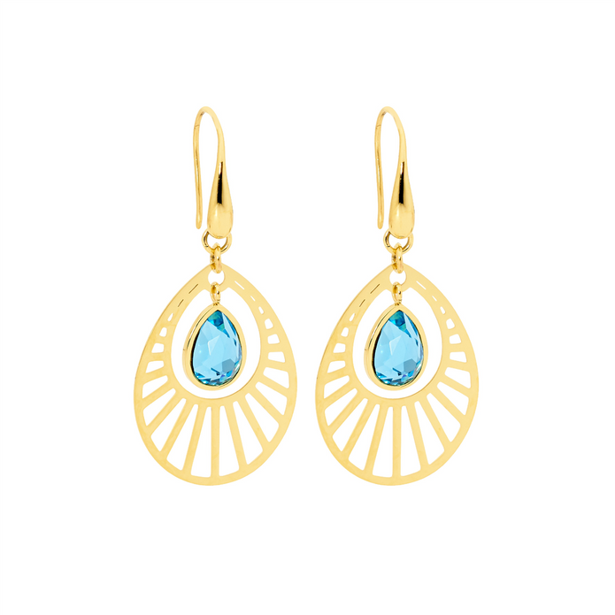 Stainless Steel Gp Glass Open Tear Drop Earrings