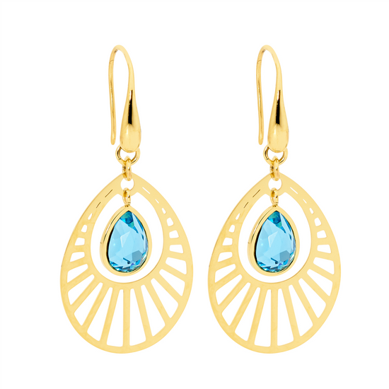 Stainless Steel Gp Glass Open Tear Drop Earrings