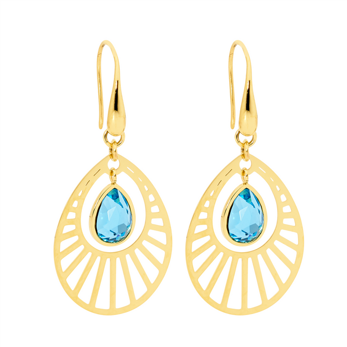Stainless Steel Gp Glass Open Tear Drop Earrings