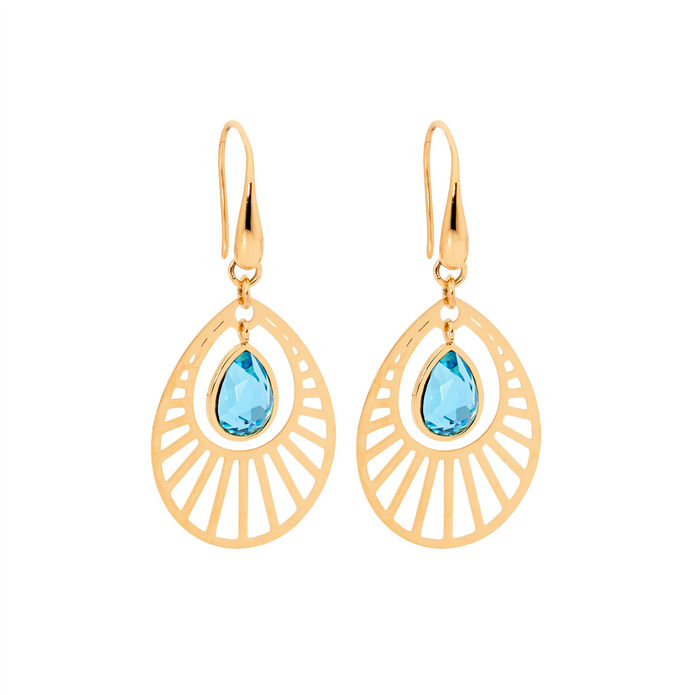 Ellani Stainless Steel Rgp Glass Open Tear Drop Earrings