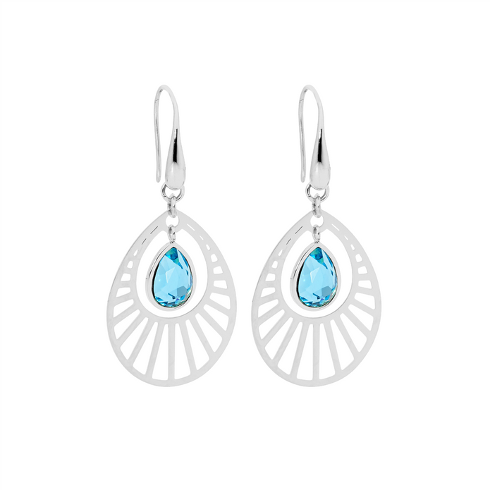 Ellani Stainless Steel Glass Open Tear Drop Earrings