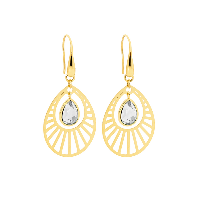 Ellani Stainless Steel Gp Glass Open Tear Drop Earrings