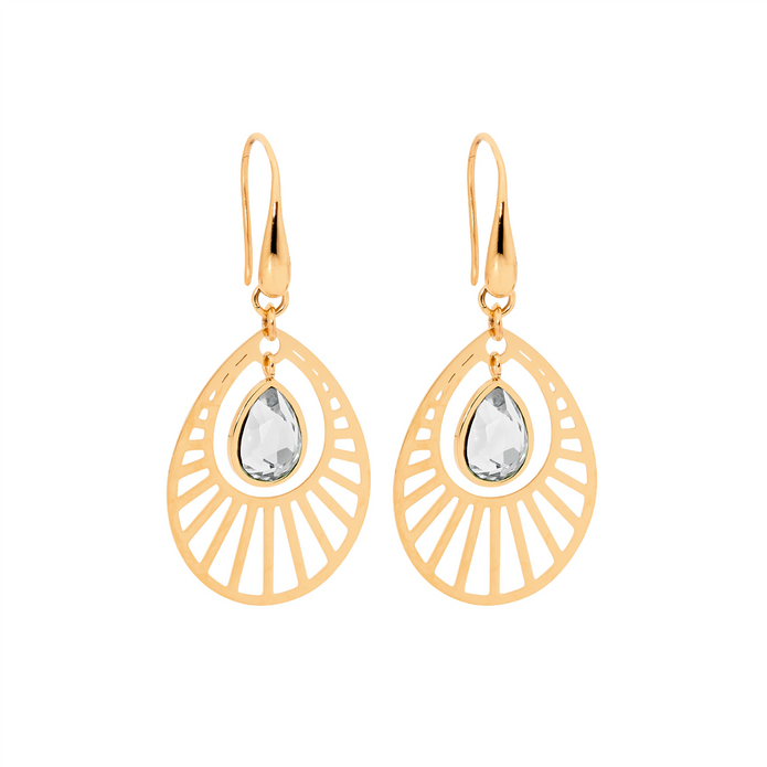 Ellani Stainless Steel Rgp Glass Open Tear Drop Earrings 2