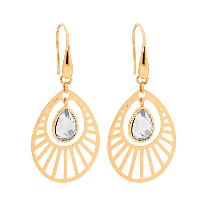 Ellani Stainless Steel Rgp Glass Open Tear Drop Earrings 2