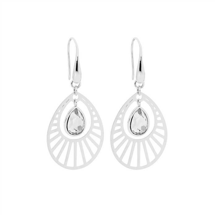 Ellani Stainless Steel Glass Open Tear Drop Earrings 2
