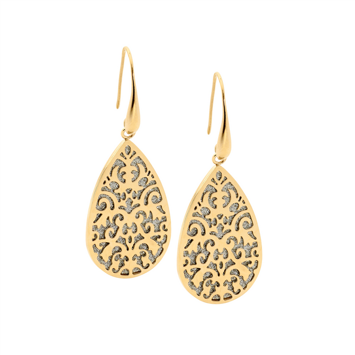 Ellani Stainless Steel Gp Filigree Tear Drop Shimmer Earrings