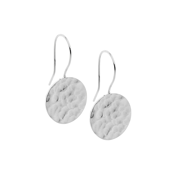 Ellani Stainless Steel Hammered Effect Circle Drop Earrings