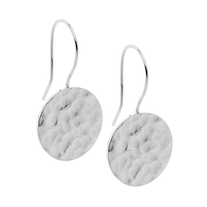 Ellani Stainless Steel Hammered Effect Circle Drop Earrings