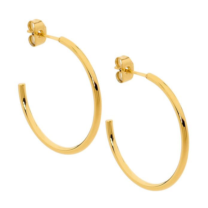 Ellani Stainless Steel Gp 30mm Hoop Earrings