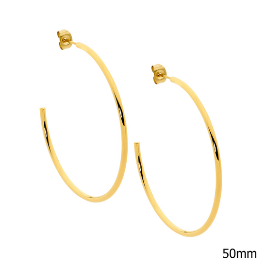 Ellani Se211g-5 Ellani Stainless Steel Gold Plated 50mm Hoop Earrings.