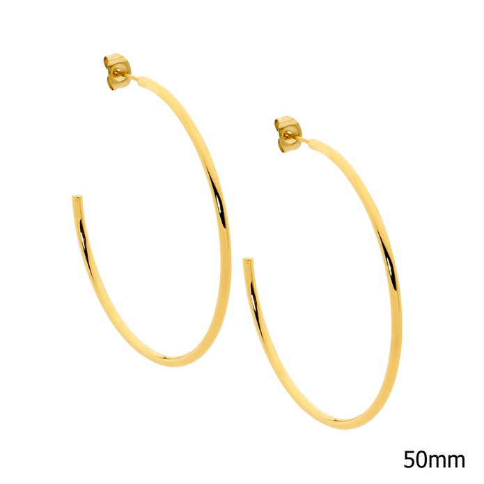 Ellani Se211g-5 Ellani Stainless Steel Gold Plated 50mm Hoop Earrings.
