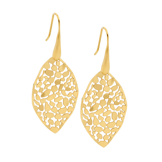 Ellani Stainless Steel 35mm Gp Leaf Drop Earrings