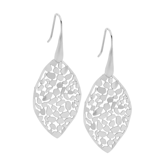 Ellani Stainless Steel 35mm Leaf Drop Earrings
