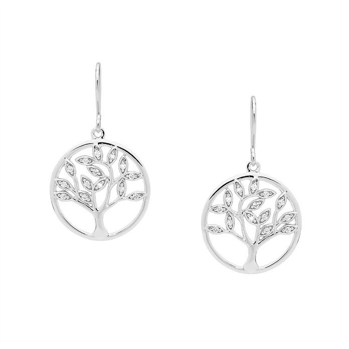 Ellani Sterling Silver Cz 'tree Of Life' Drop Earrings 3