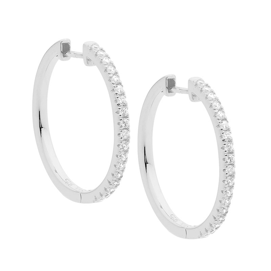 Ellani Sterling Silver Cz 25mm Hoop Earrings