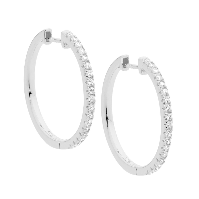 Ellani Sterling Silver Cz 25mm Hoop Earrings