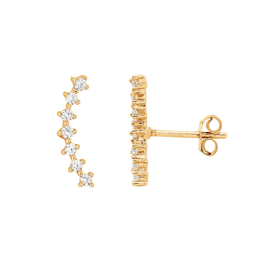 Ellani Sterling Silver Cz Gp Curved Row Stud Earrings