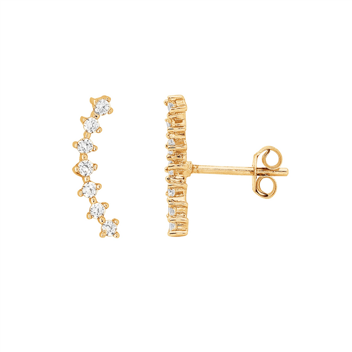 Ellani Sterling Silver Cz Gp Curved Row Stud Earrings