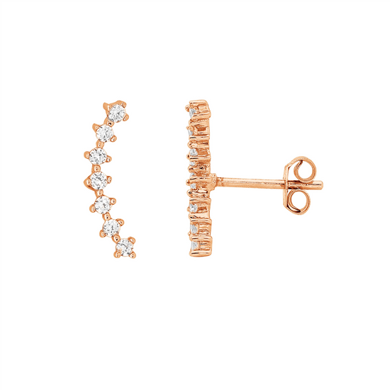 Ellani Sterling Silver Cz Rgp Curved Row Stud Earrings