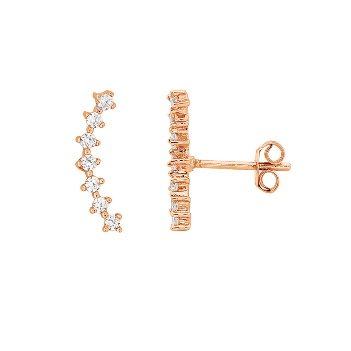 Ellani Sterling Silver Cz Rgp Curved Row Stud Earrings
