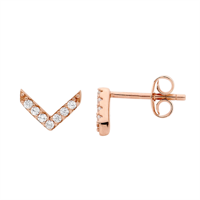 Ellani Sterling Silver Cz Rgp V Stud Earrings