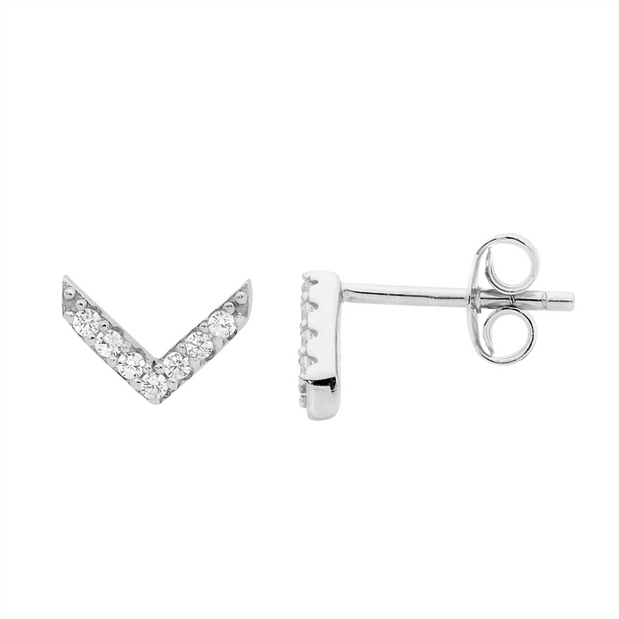 Ellani Sterling Silver Cz Rgp V Stud Earrings 2