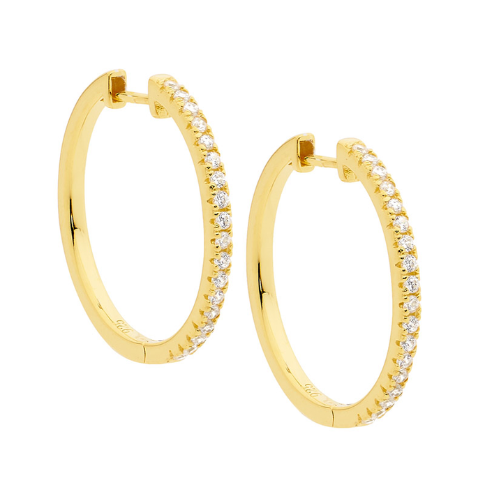 Ellani Sterling Silver Gp Cz 25mm Hoop Earrings