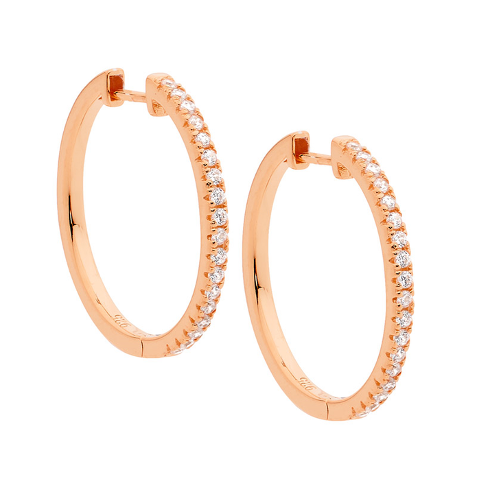 Ellani Sterling Silver Rgp Cz 25mm Hoop Earrings