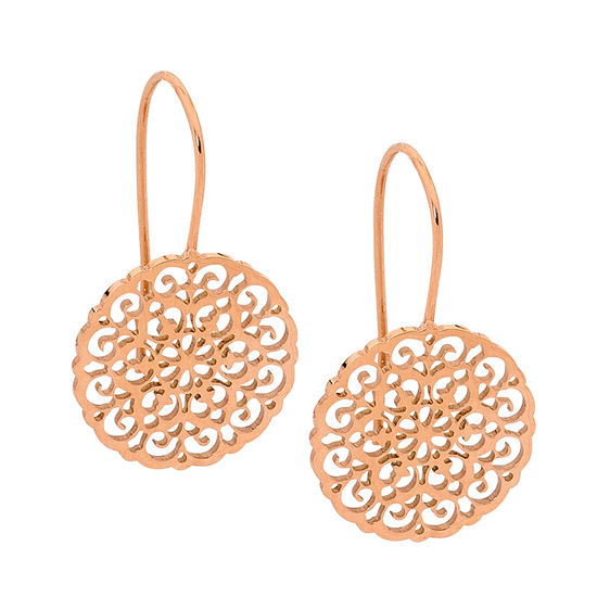 Ellani Stainless Steel Rgp Filigree Disk Earrings