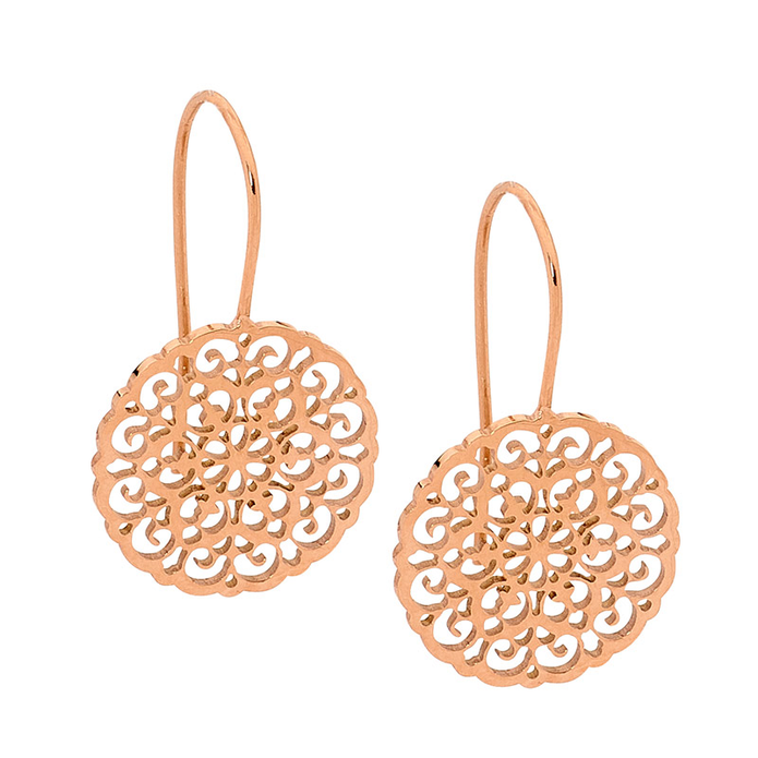 Ellani Stainless Steel Rgp Filigree Disk Earrings