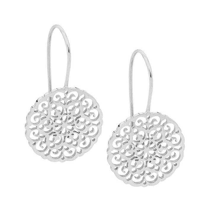 Ellani Stainless Steel Filigree Disk Earrings