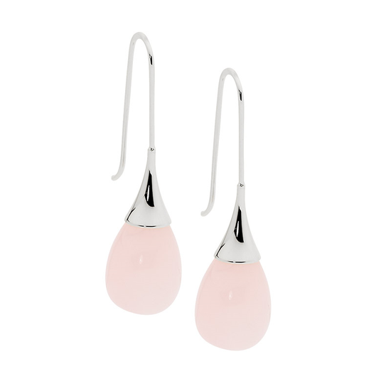 Ellani Se209s Ellani Stainless Steel Rose Quartz Long Drop Earrings.