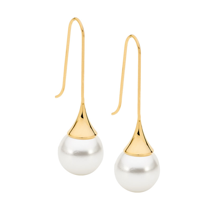Ellani Stainless Steel Shell Gp Long Drop Earrings