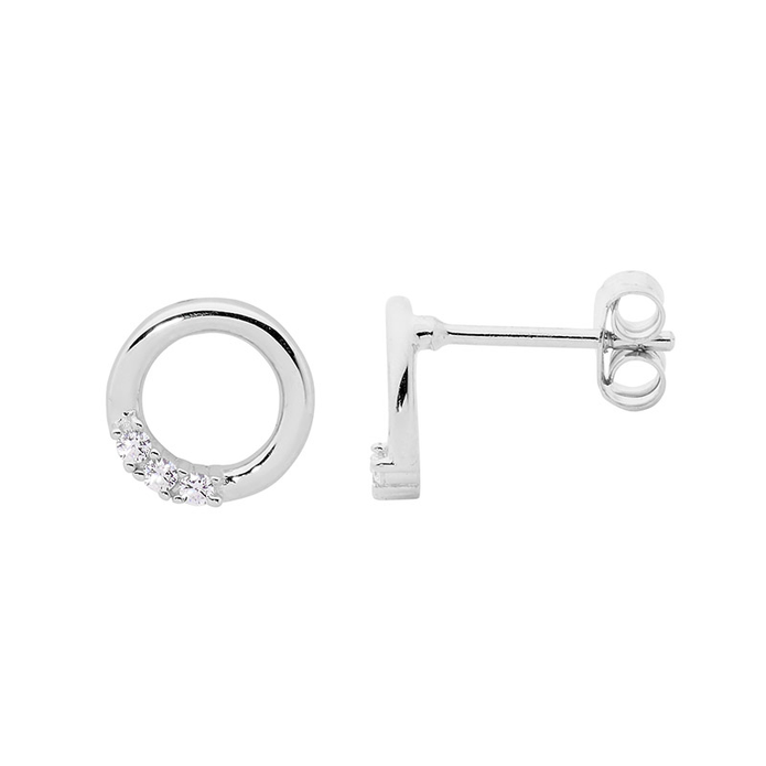 Ellani Sterling Silver Open Circle Cz Earrings