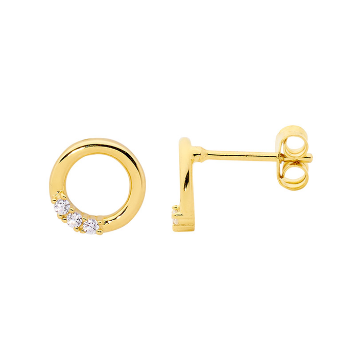 Ellani Sterling Silver 9mm Gp Cz Open Circle Stud Earrings