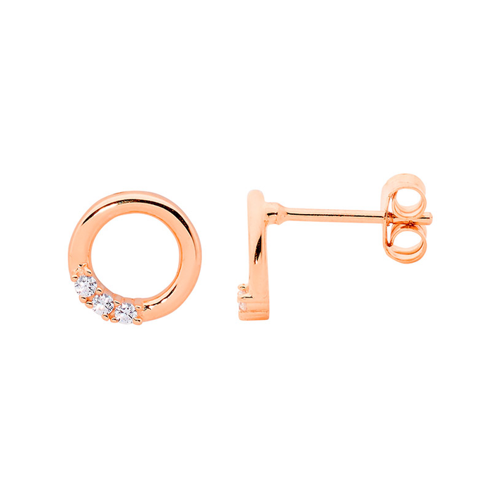 Ellani Sterling Silver Open Circle Cz Rgp Earrings