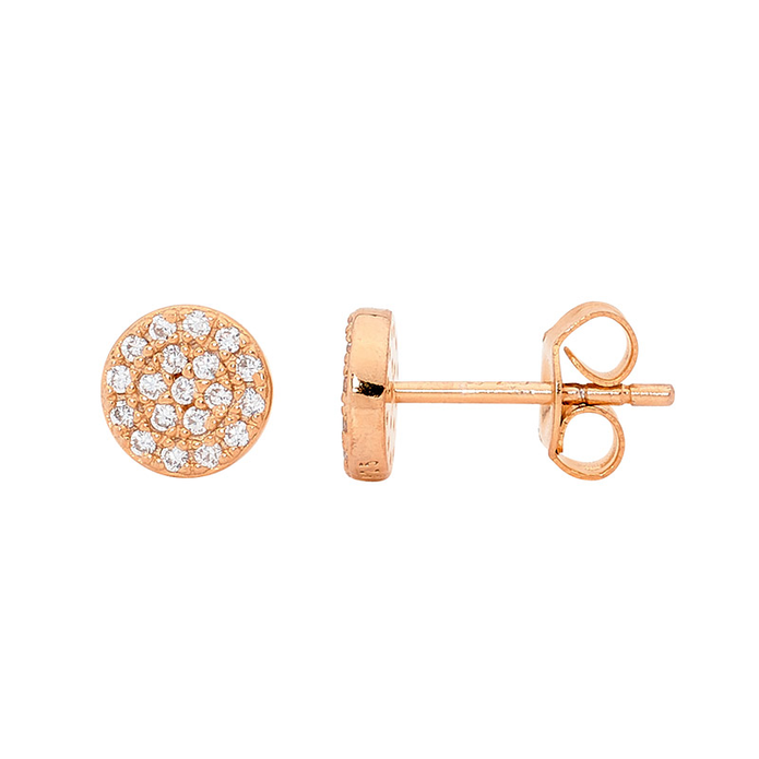 Ellani Sterling Silver Rgp 7mm Cz Pave Circle Stud Earrings