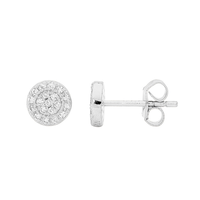 Ellani Sterling Silver 7mm Cz Pave Circle Stud Earrings