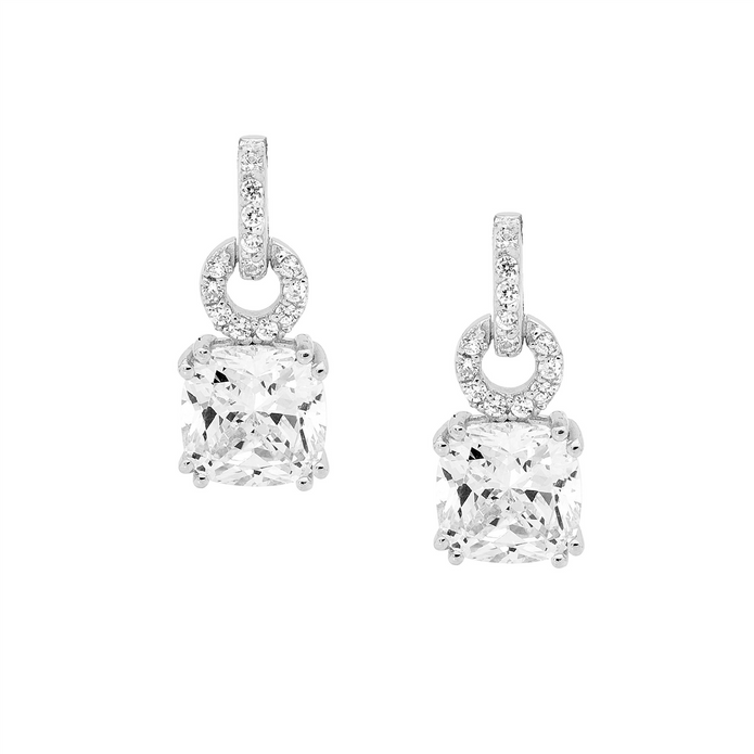 Ellani Sterling Silver 8mm Cz Circle Drop Earrings