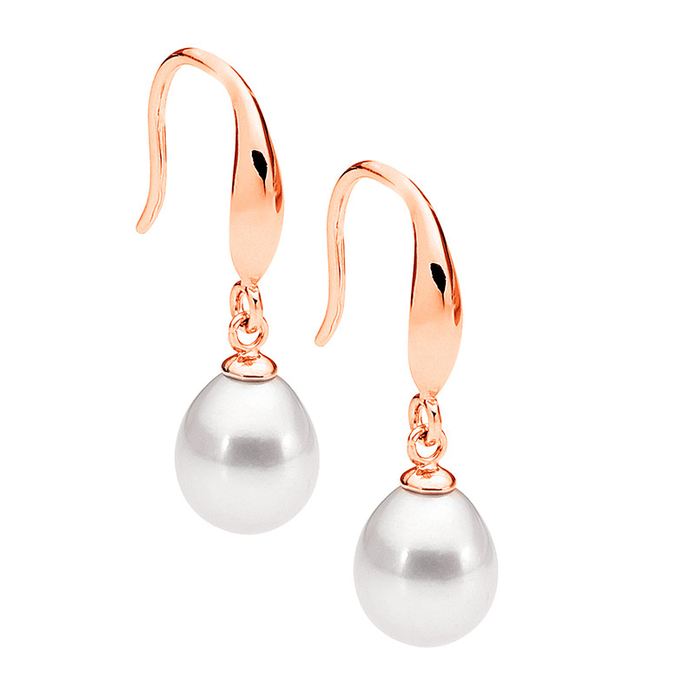 Ellani Sterling Silver Rgp Freshwater Pearl Drop Earrings