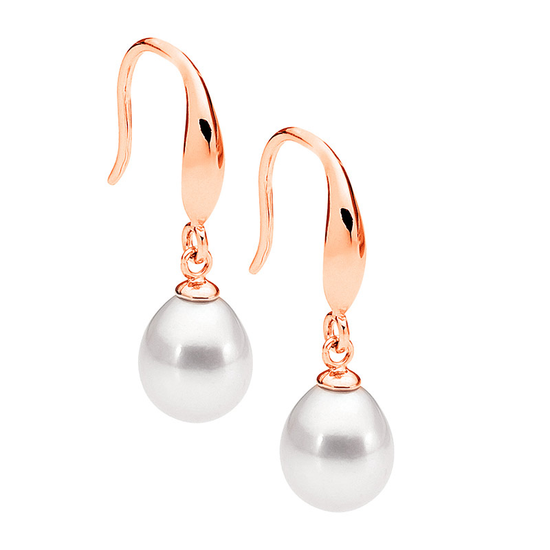 Ellani Sterling Silver Rgp Freshwater Pearl Drop Earrings