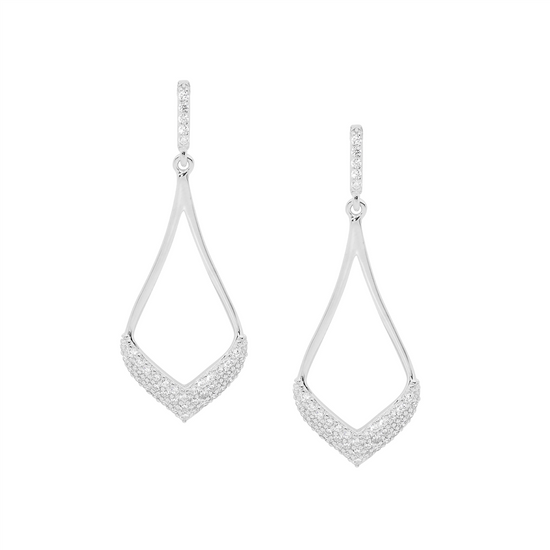 Ellani Sterling Silver Cz 40mm Open Tear Drop Earrings