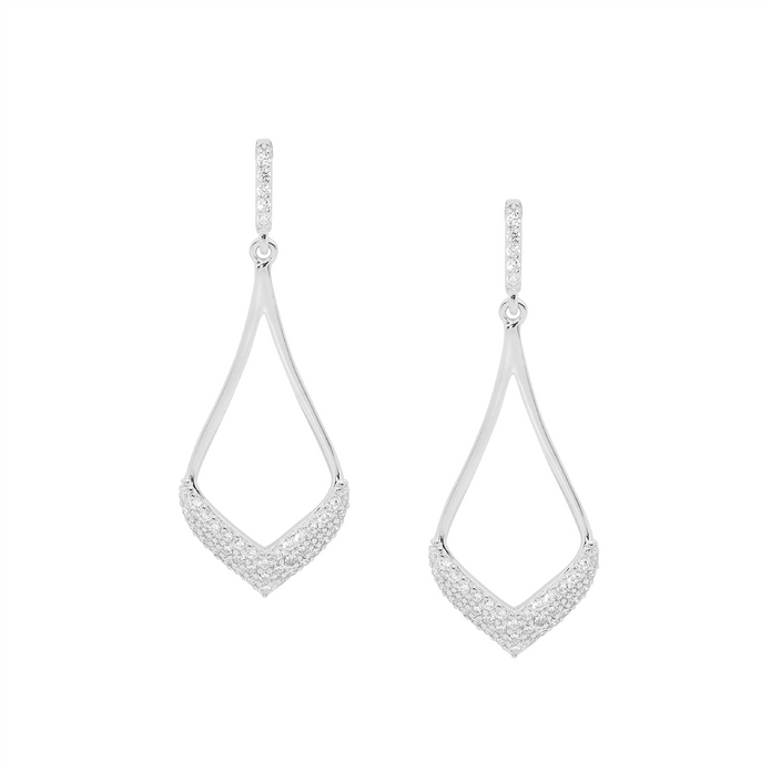 Ellani Sterling Silver Cz 40mm Open Tear Drop Earrings