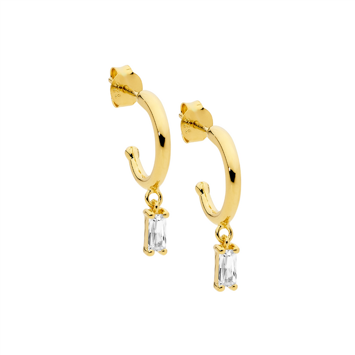 Ellani Sterling Silver Gp 13mm Hoop Cz Drop Earrings