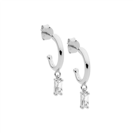 Ellani Sterling Silver 13mm Hoop Cz Drop Earrings