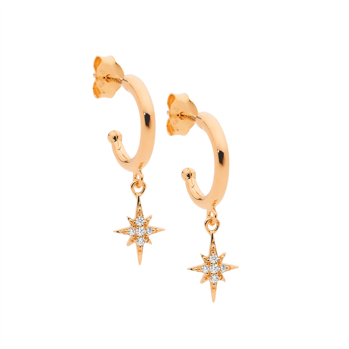 Ellani Sterling Silver Rgp 13mm Hoop Cz Star Drop Earrings