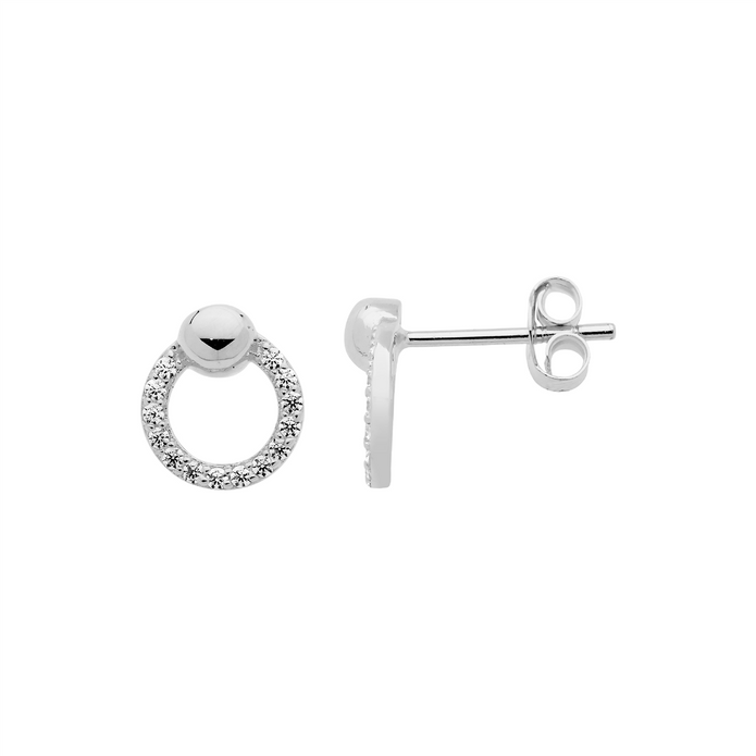 Ellani Sterling Silver Cz 9mm Open Circle Stud Earrings
