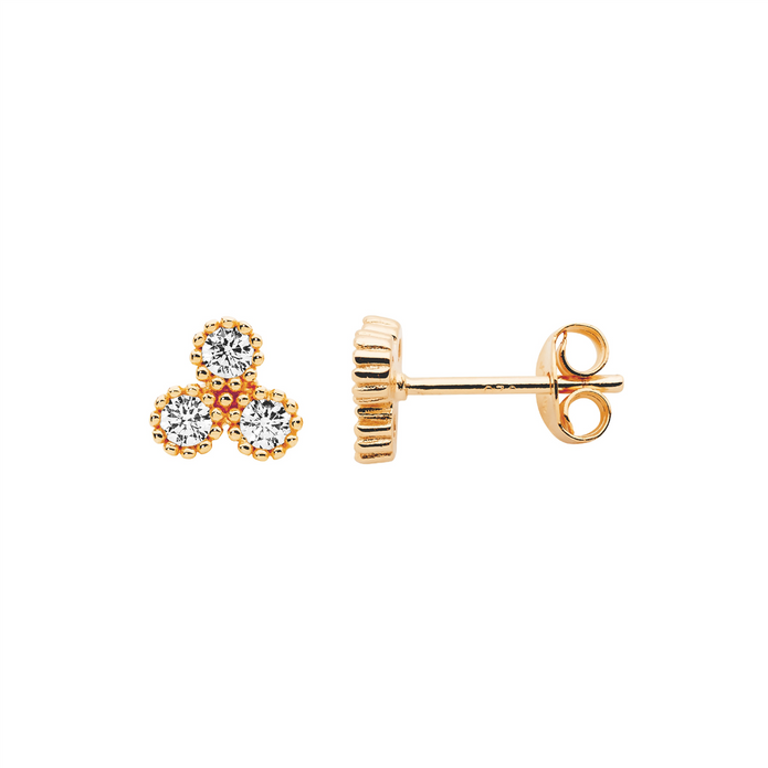 Ellani Sterling Silver Rgp White Cz Cluster Stud Earrings