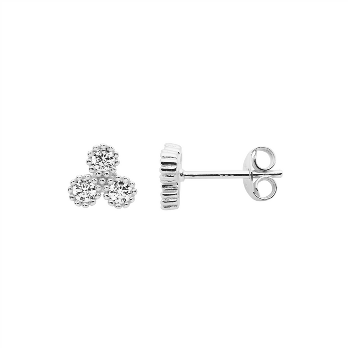 Ellani Sterling Silver White Cz Cluster Stud Earrings