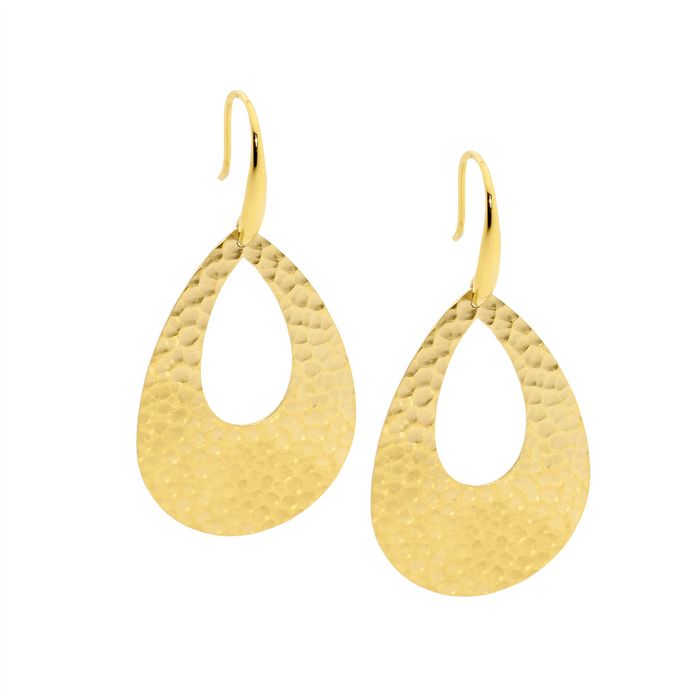 Ellani Stainless Steel Gp Hammered Open Tear Drop Earrings